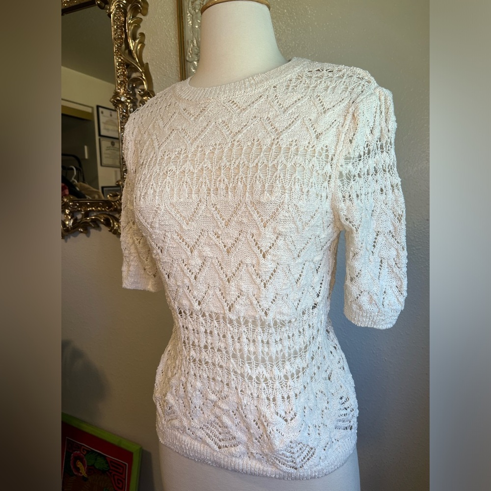 Zara Cream Open Knit Crochet Boho Light Academia Preppy Sweater Top Size Small